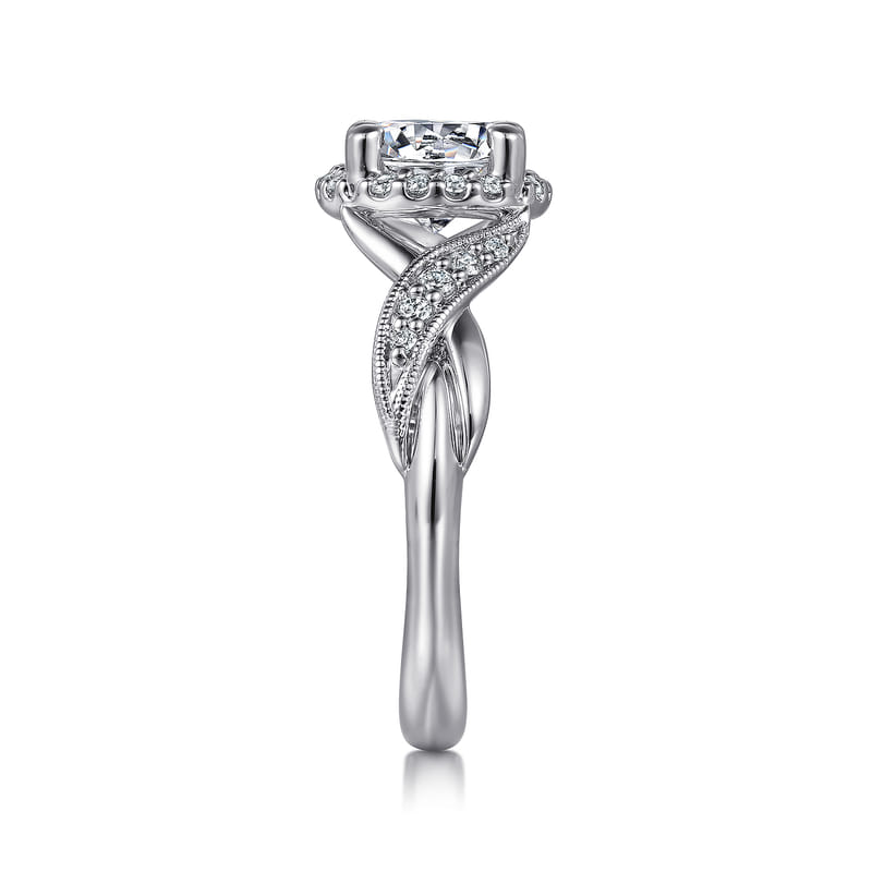 Gabriel & Co. White Gold Shae Luxe Crossover Halo Diamond Engagement Ring