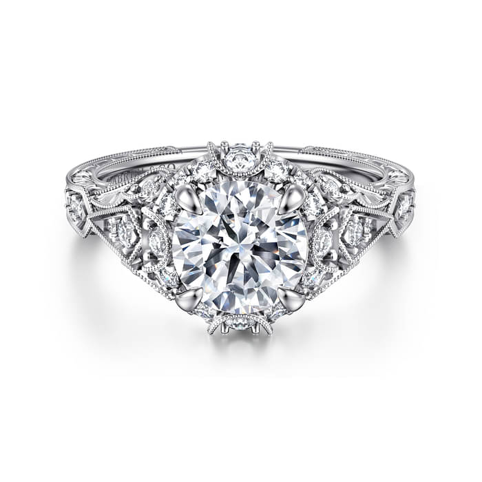 Gabriel & Co. White Gold Annadale Vintage Inspired Diamond Halo Engagement Ring