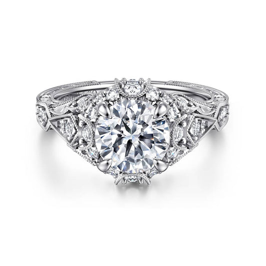 Gabriel & Co. White Gold Annadale Vintage Inspired Diamond Halo Engagement Ring