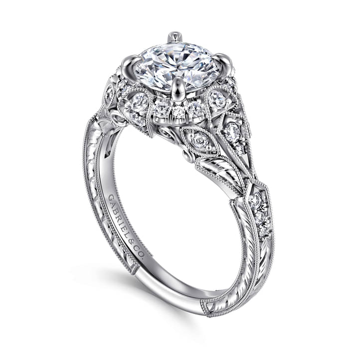 Gabriel & Co. White Gold Annadale Vintage Inspired Diamond Halo Engagement Ring