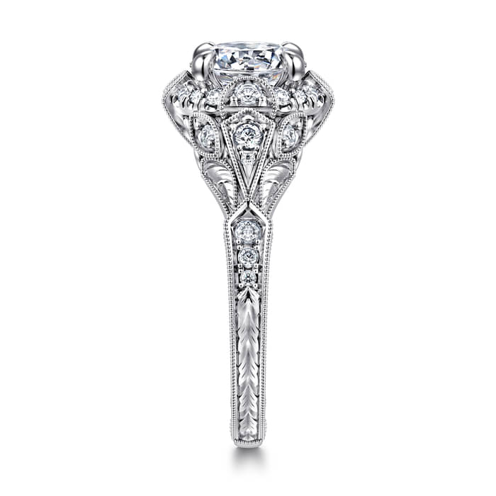 Gabriel & Co. White Gold Annadale Vintage Inspired Diamond Halo Engagement Ring