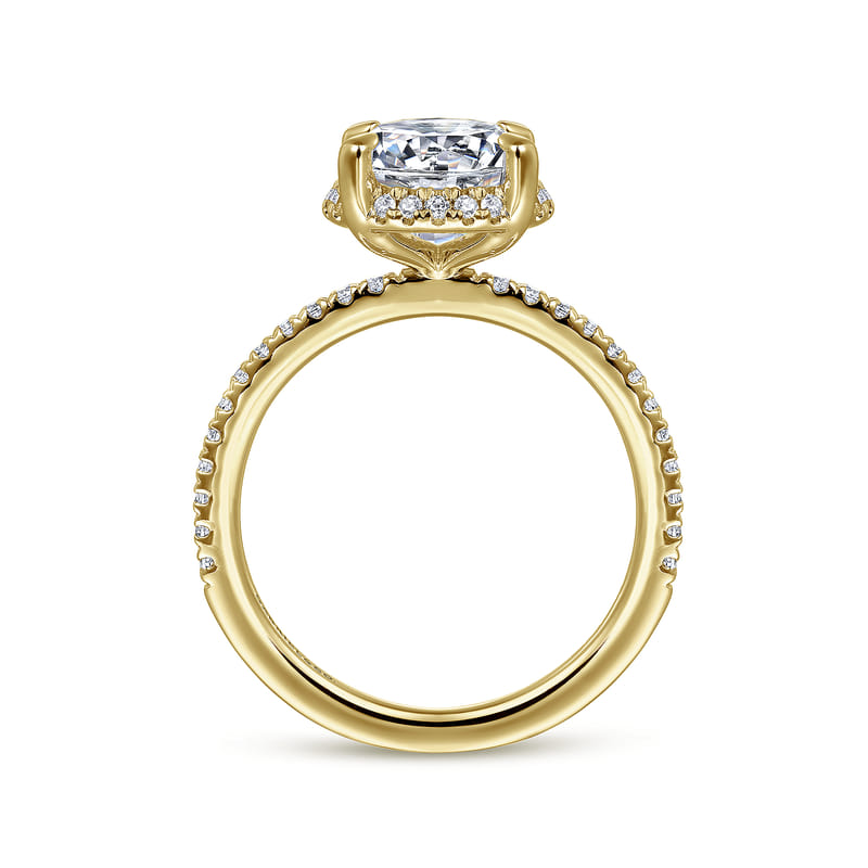 Gabriel & Co. Yellow Gold Hart Round Cut Hidden Halo Diamond Engagement Ring
