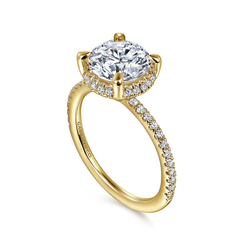 Gabriel & Co. Yellow Gold Hart Round Cut Hidden Halo Diamond Engagement Ring