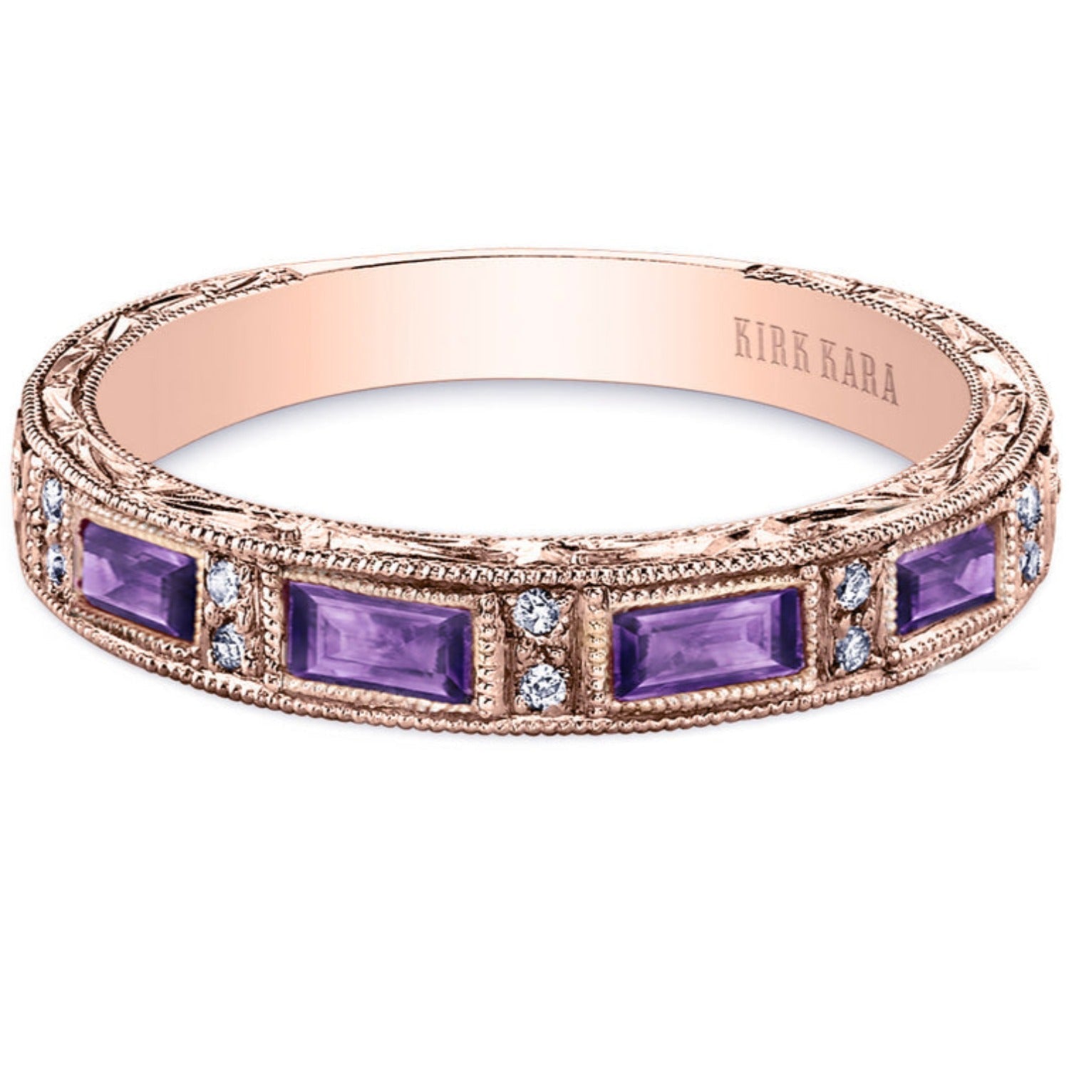 Kirk Kara "Charlotte" Baguette Cut Purple Amethyst Diamond Wedding Band