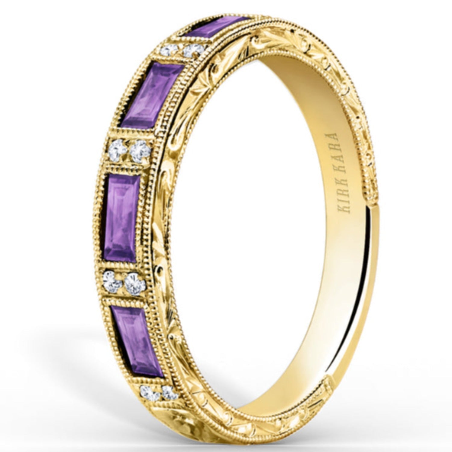 Kirk Kara "Charlotte" Baguette Cut Purple Amethyst Diamond Wedding Band