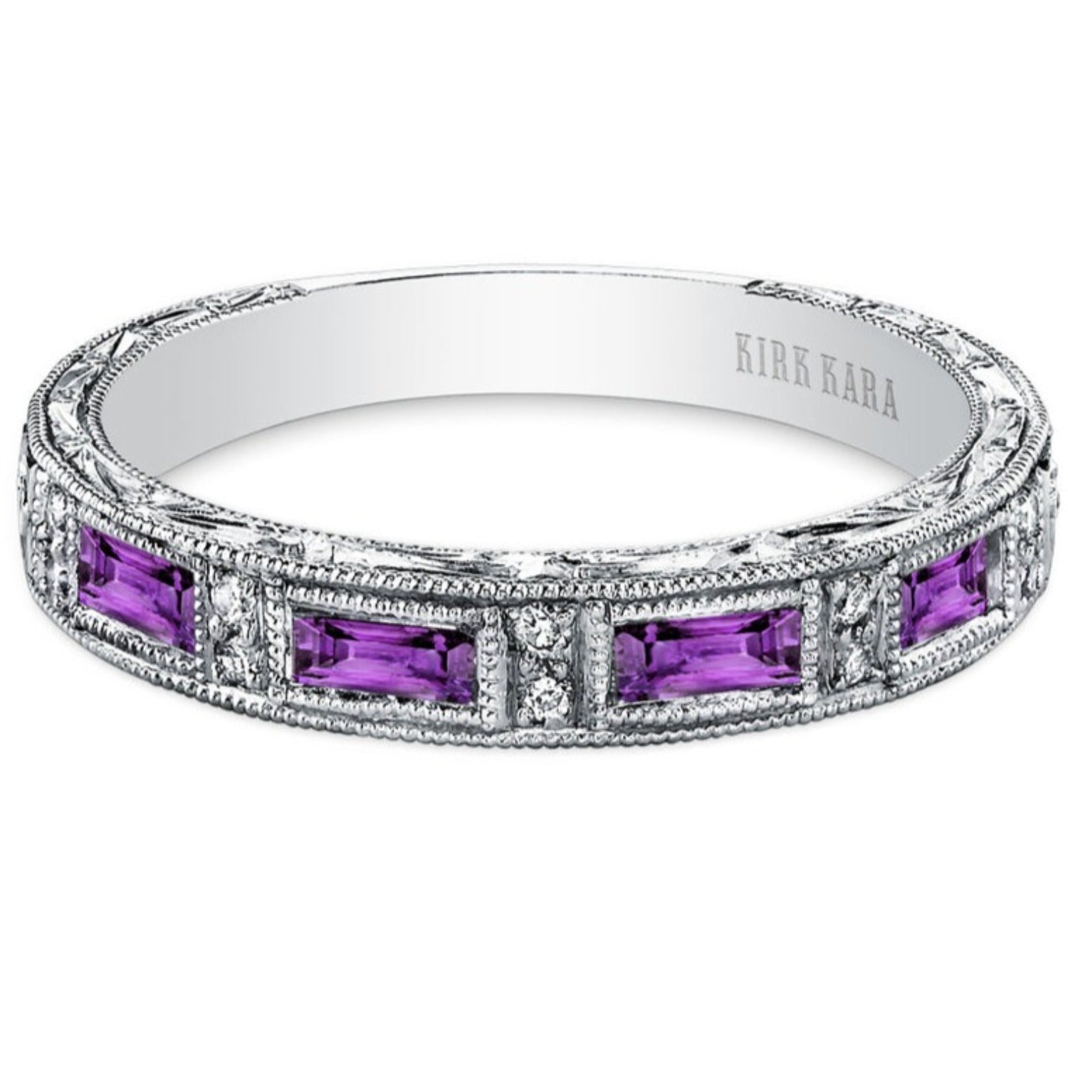 Kirk Kara "Charlotte" Baguette Cut Purple Amethyst Diamond Wedding Band