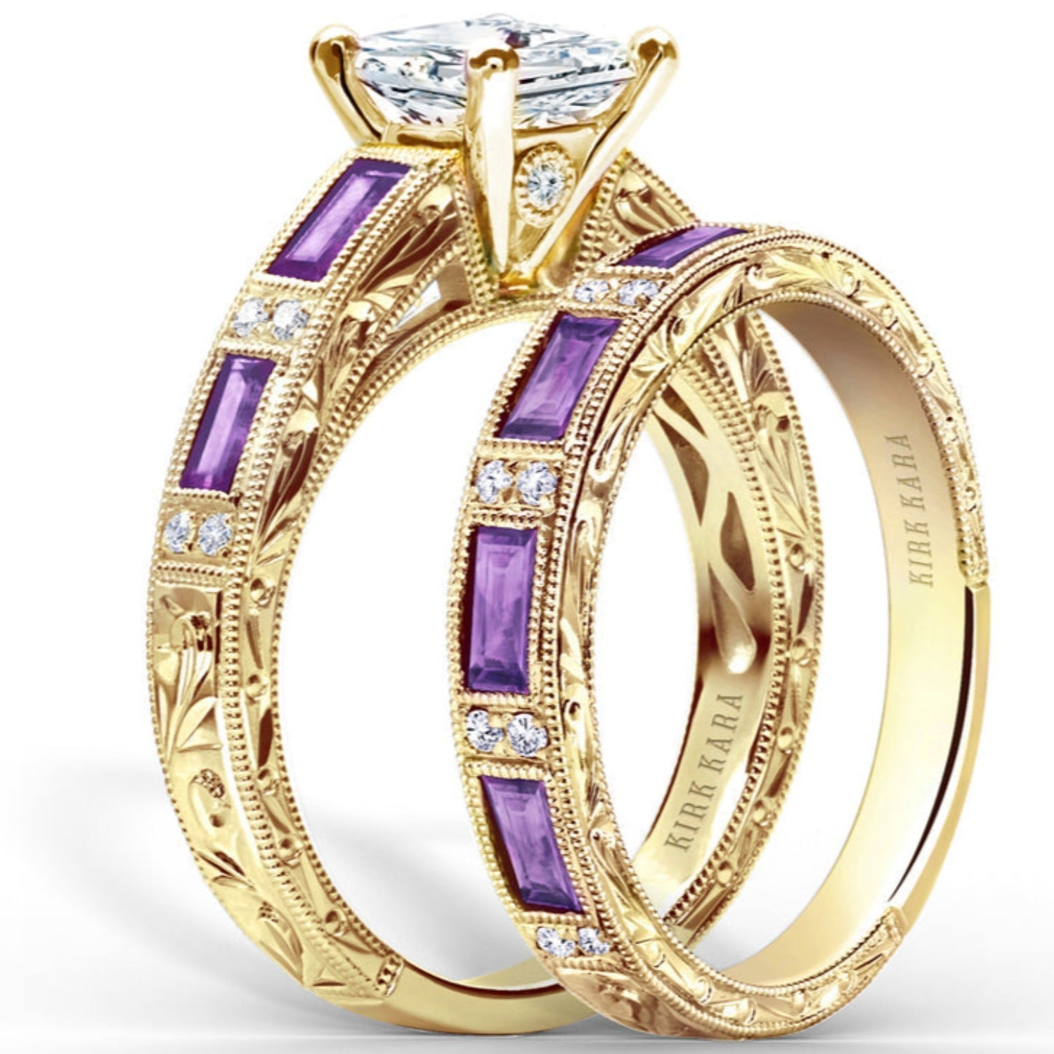 Kirk Kara "Charlotte" Baguette Cut Purple Amethyst Diamond Wedding Band