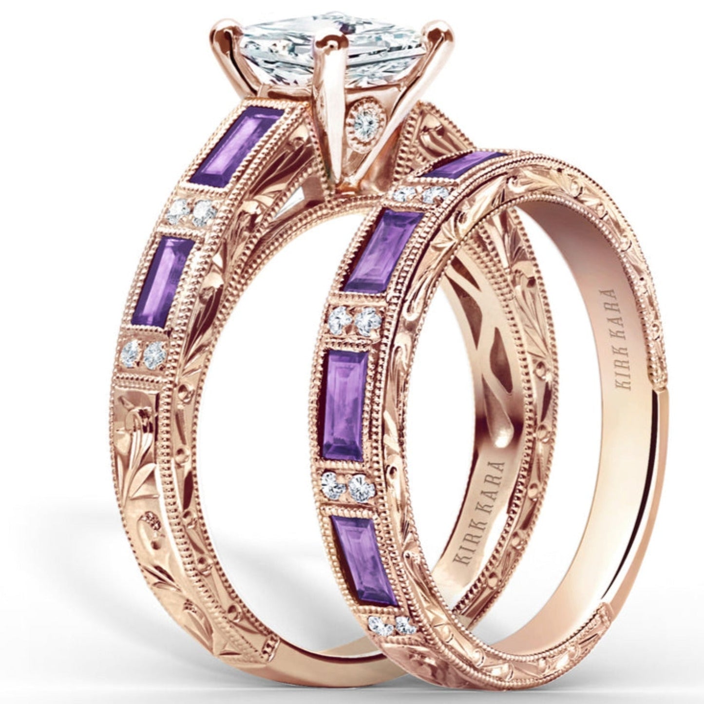 Kirk Kara "Charlotte" Baguette Cut Purple Amethyst Diamond Wedding Band