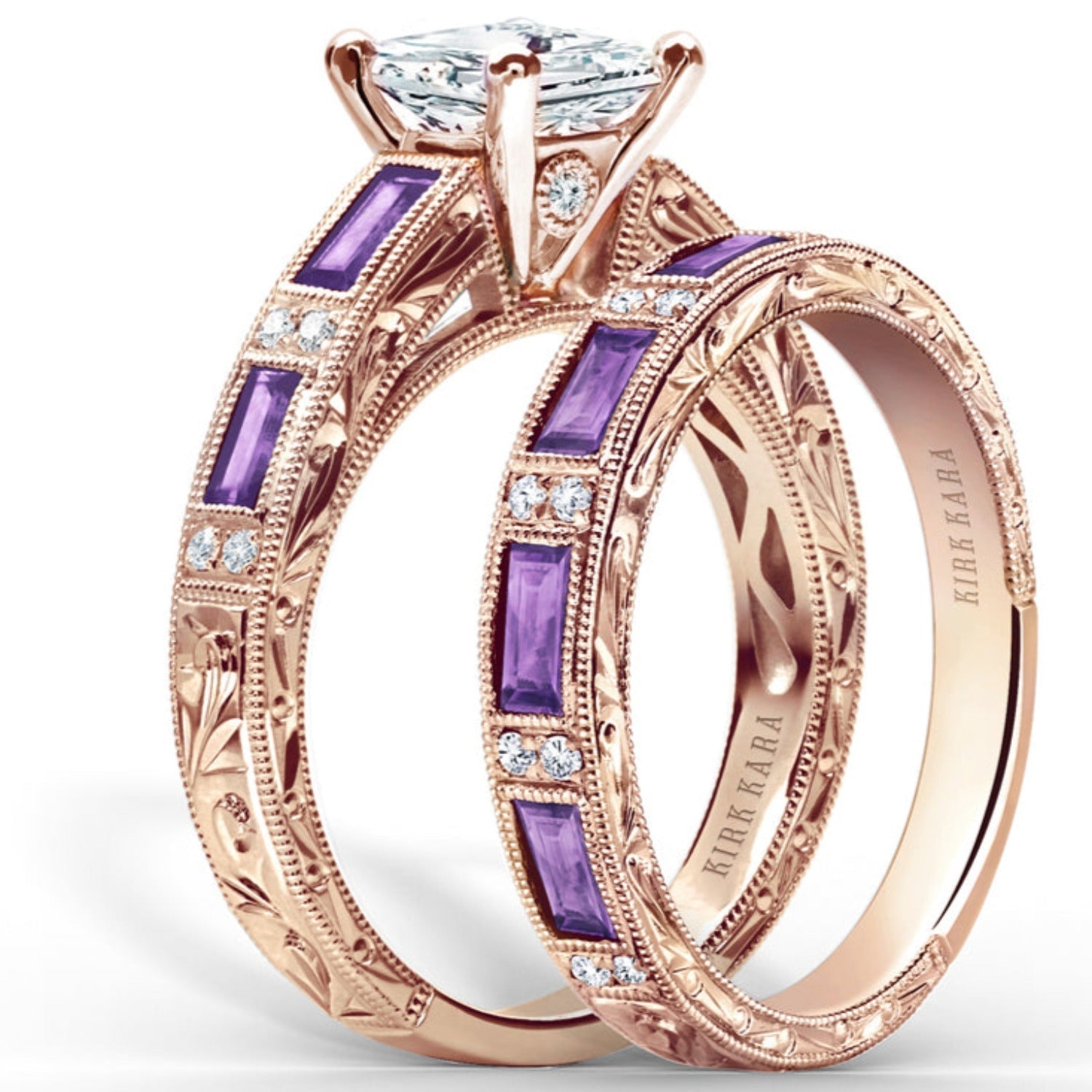 Kirk Kara "Charlotte" Baguette Cut Purple Amethyst Diamond Wedding Band