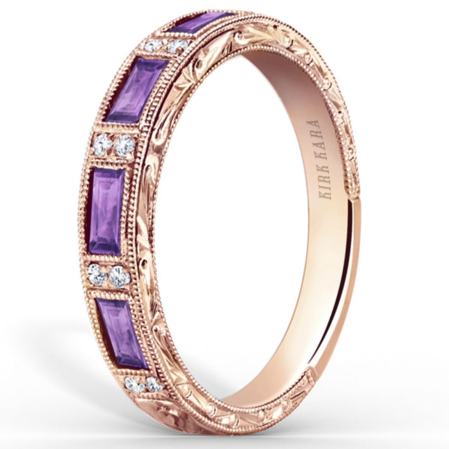 Kirk Kara "Charlotte" Baguette Cut Purple Amethyst Diamond Wedding Band