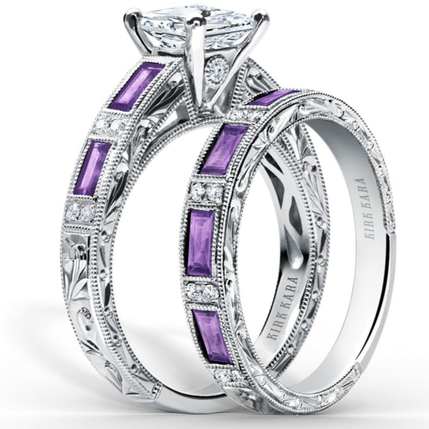Kirk Kara "Charlotte" Baguette Cut Purple Amethyst Diamond Wedding Band