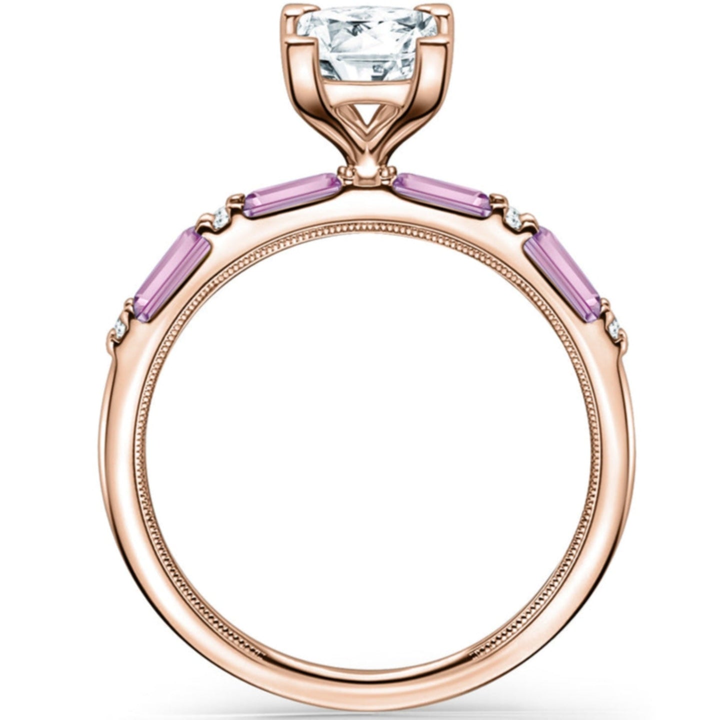 Kirk Kara "Charlotte" Pink Sapphire Baguette Cut Engagement Ring