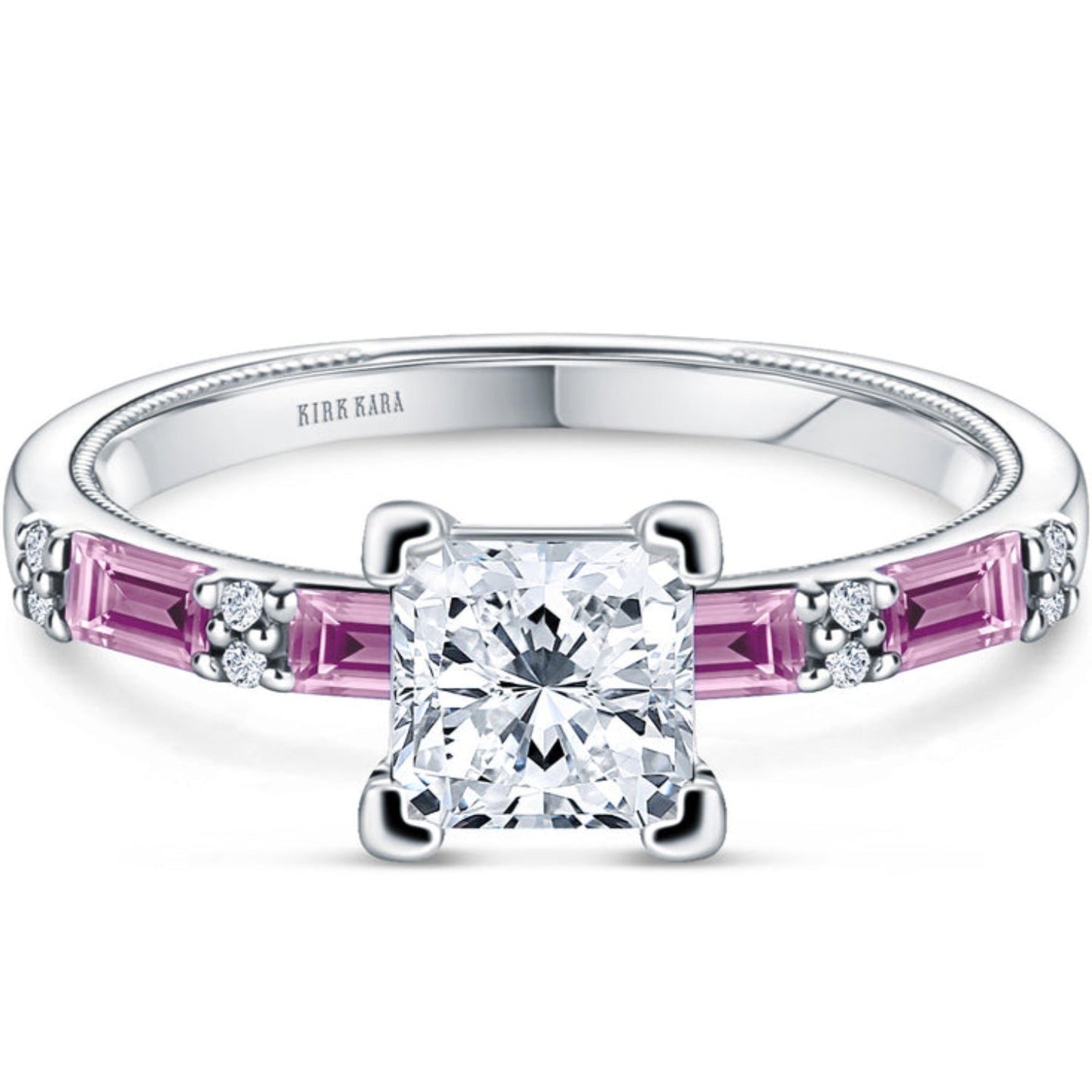 Kirk Kara "Charlotte" Pink Sapphire Baguette Cut Engagement Ring