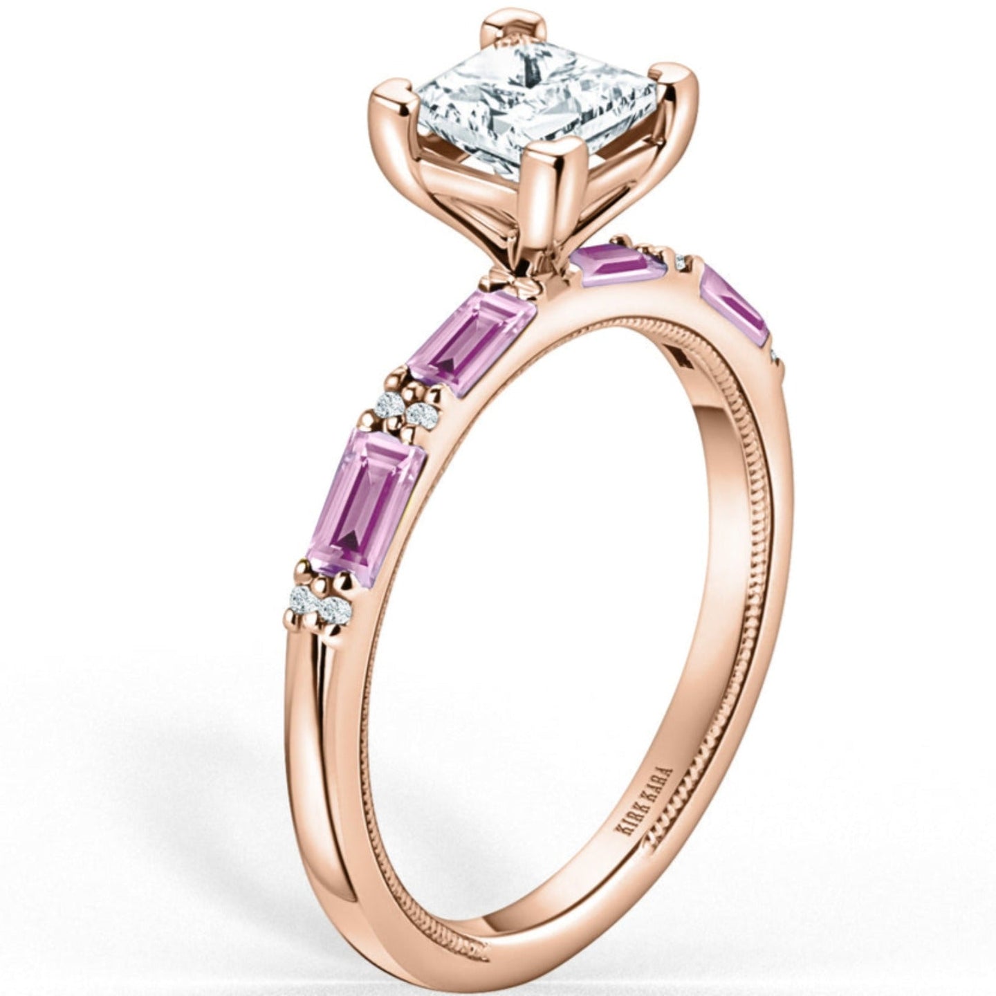 Kirk Kara "Charlotte" Pink Sapphire Baguette Cut Engagement Ring
