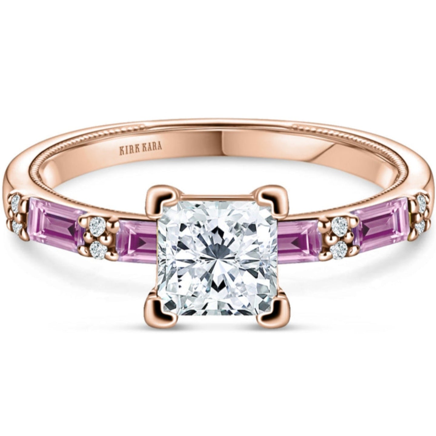 Kirk Kara "Charlotte" Pink Sapphire Baguette Cut Engagement Ring