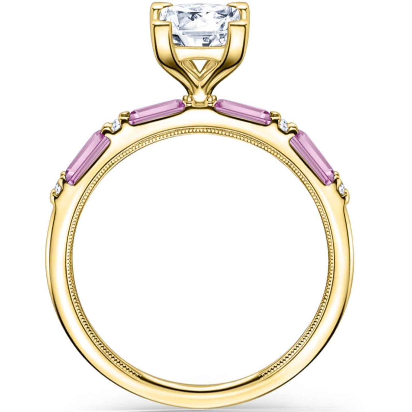 Kirk Kara "Charlotte" Pink Sapphire Baguette Cut Engagement Ring