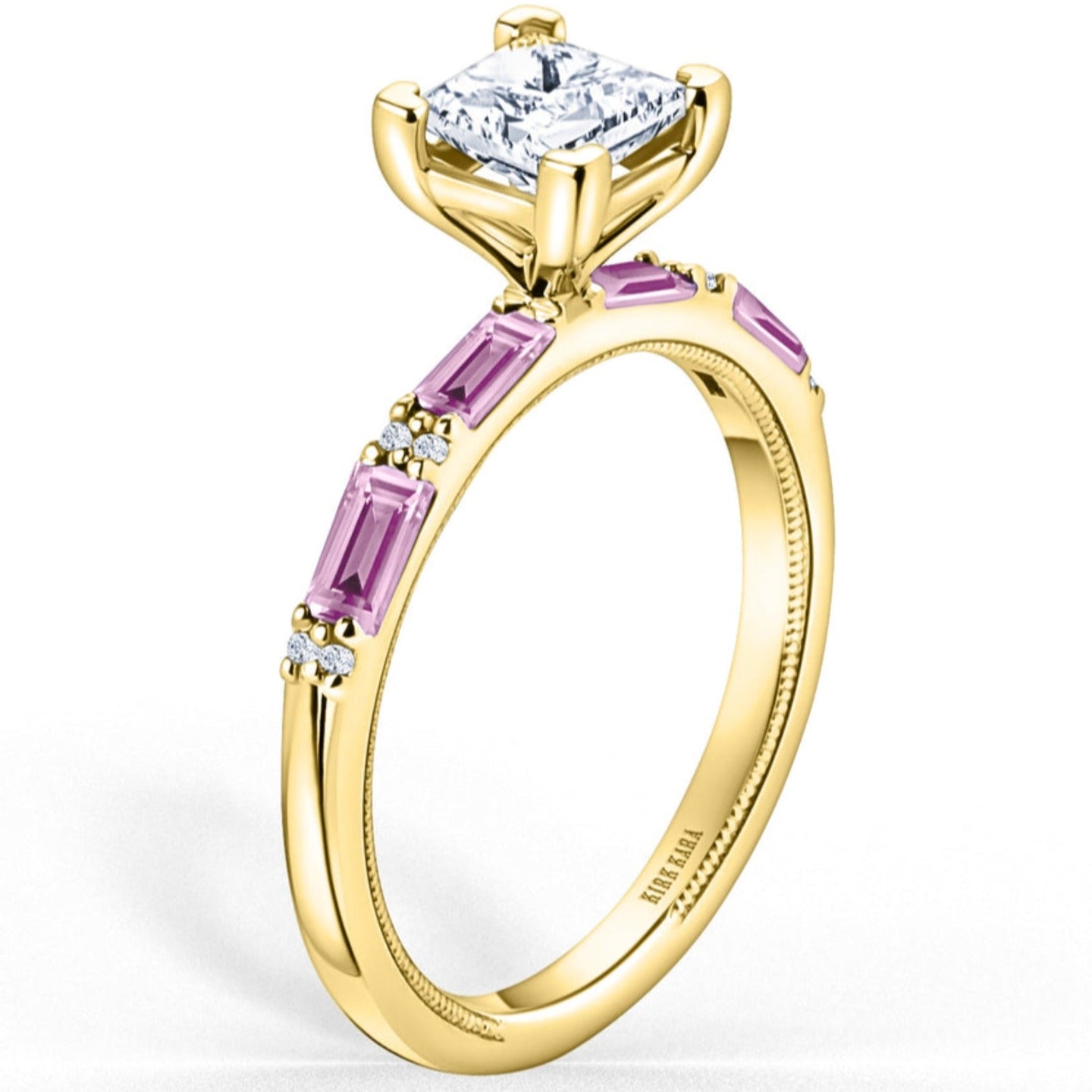 Kirk Kara "Charlotte" Pink Sapphire Baguette Cut Engagement Ring