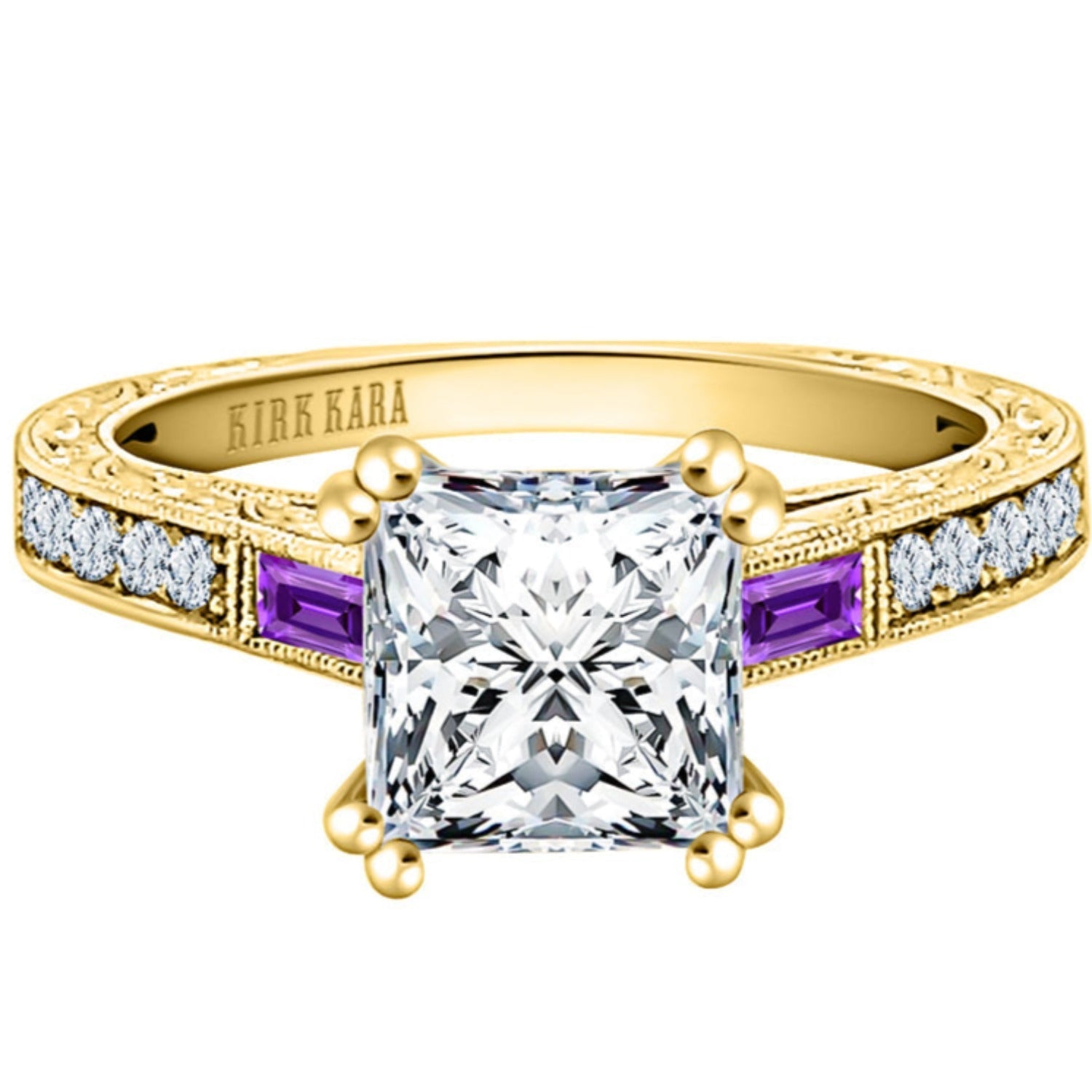 Kirk Kara "Charlotte" Purple Amethyst Baguette Cut Side Engagement Ring