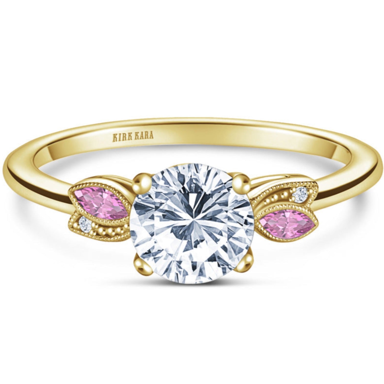 Kirk Kara "Dahlia" Leaf Motif Pink Sapphire Engagement Ring