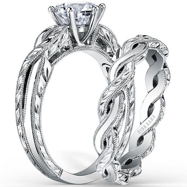 Kirk Kara "Pirouetta" Twist Hand Engraved Diamond Engagement Ring