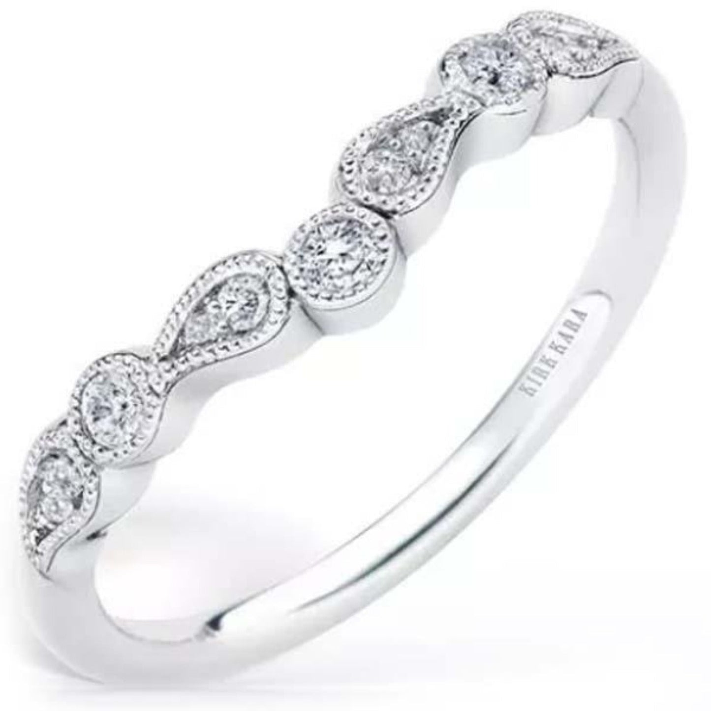 Kirk Kara White Gold "Rayana" Boho Chevron Diamond Wedding Band Angled Side View