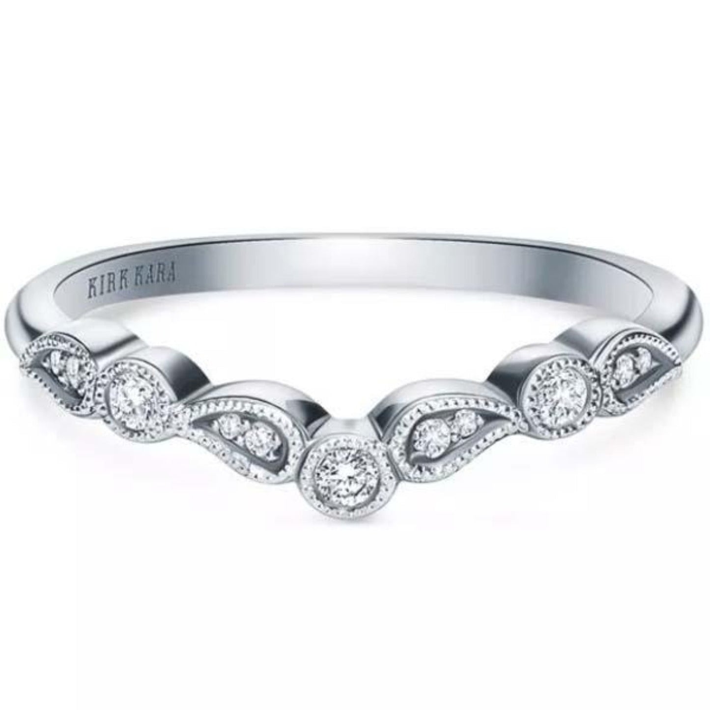 Kirk Kara White Gold "Rayana" Boho Chevron Diamond Wedding Band Front View