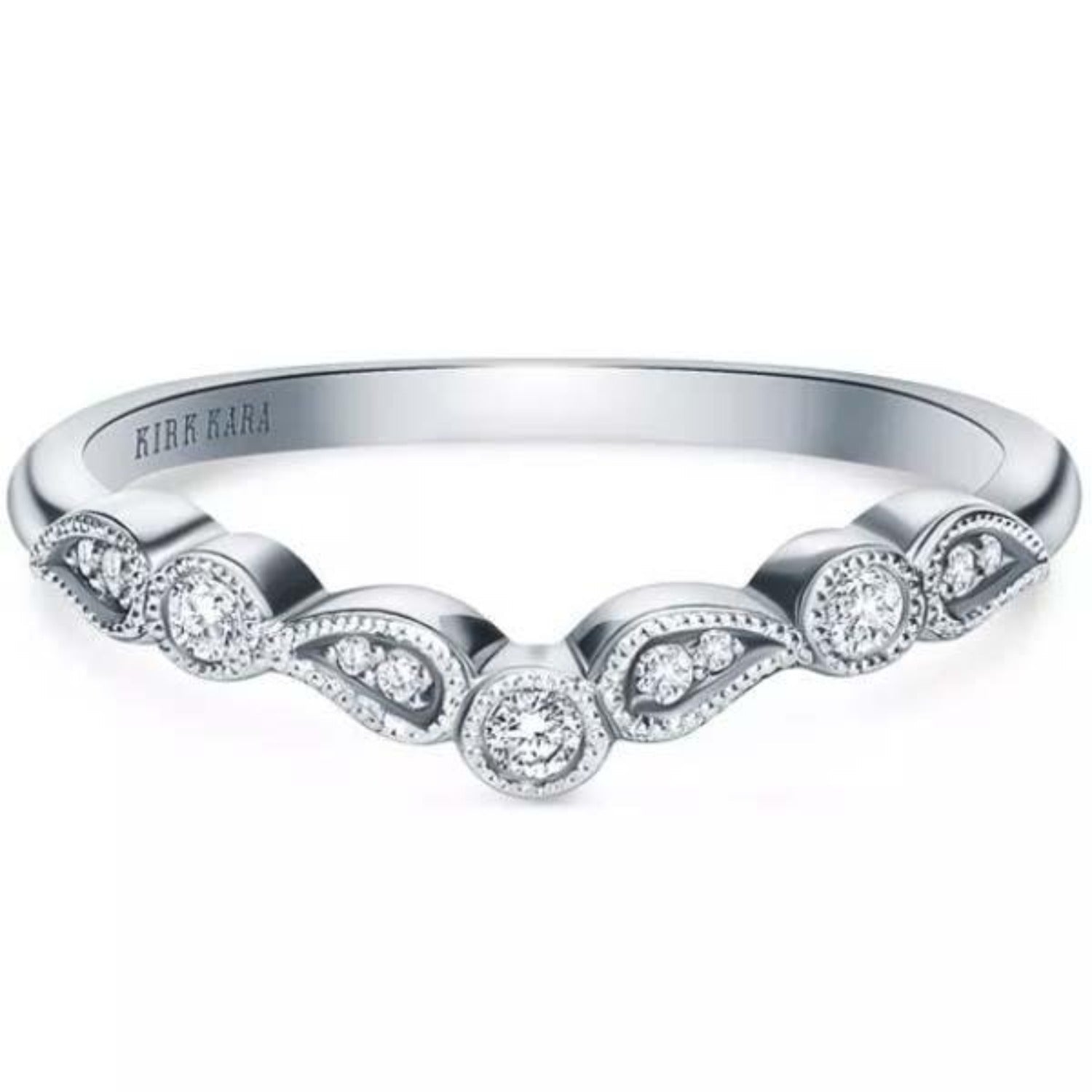 Kirk Kara White Gold "Rayana" Boho Chevron Diamond Wedding Band Front View