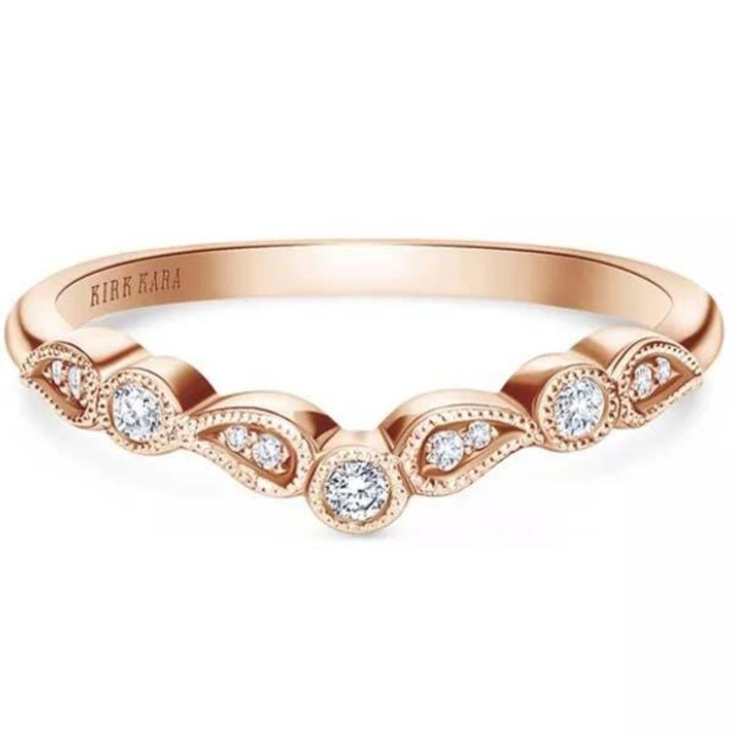 Kirk Kara Rose Gold "Rayana" Boho Chevron Diamond Wedding Band Front View