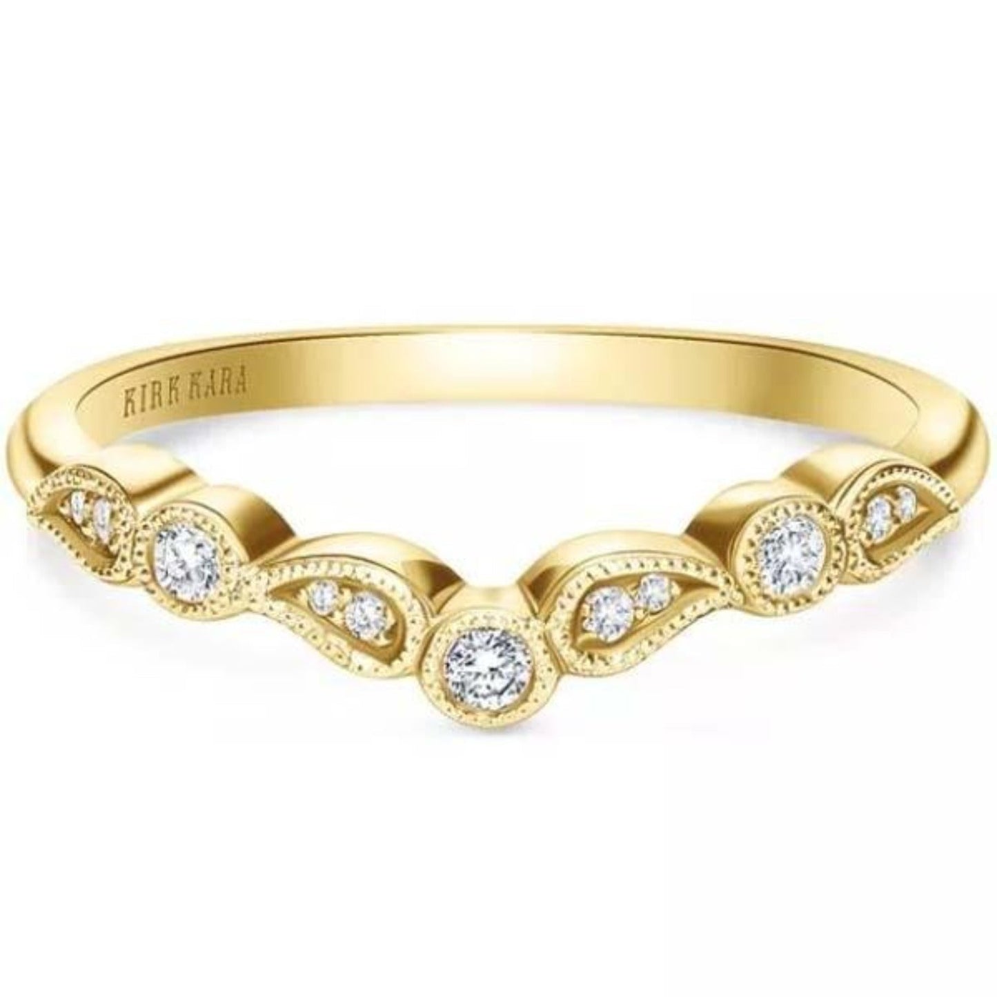 Kirk Kara Yellow Gold "Rayana" Boho Chevron Diamond Wedding Band Front View