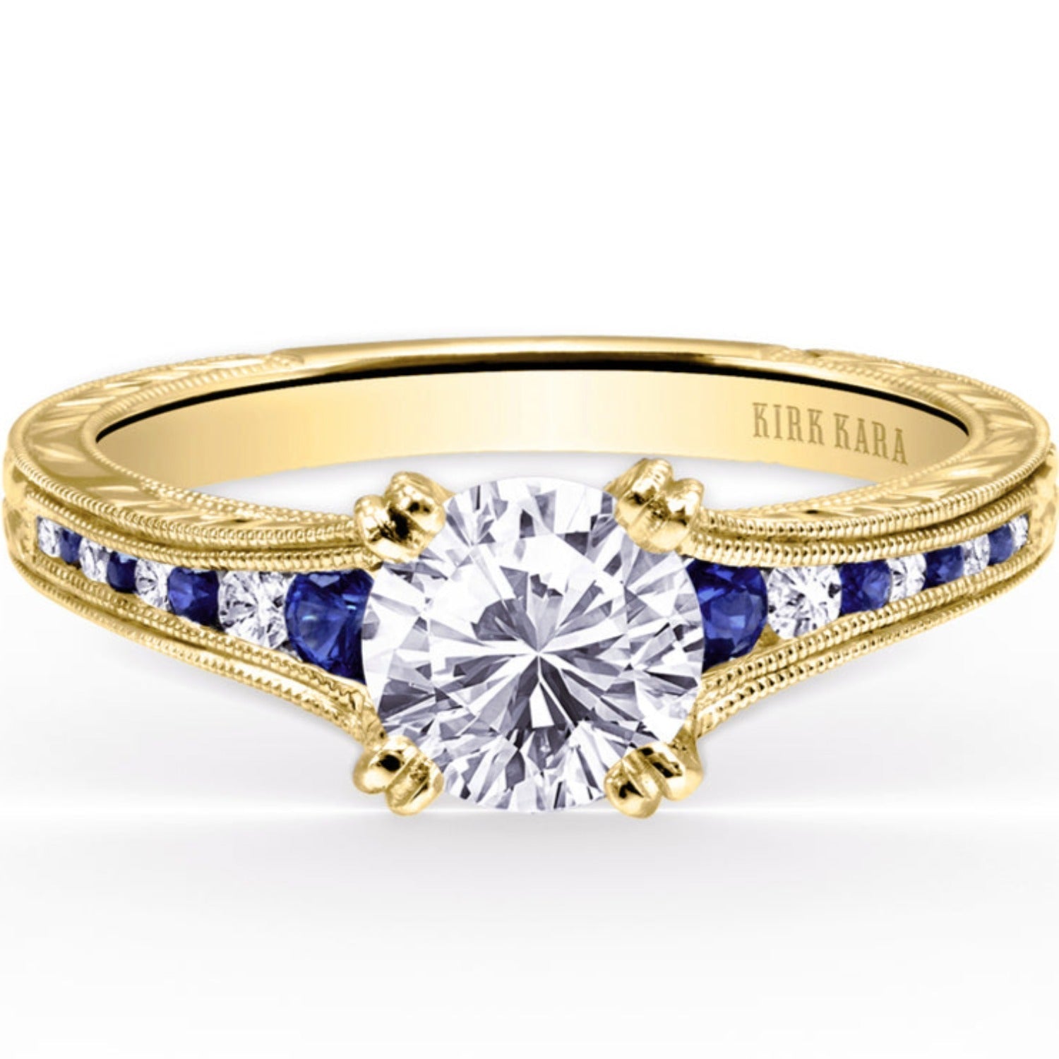 Kirk Kara "Stella" Blue Sapphire Channel Set Diamond Engagement Ring
