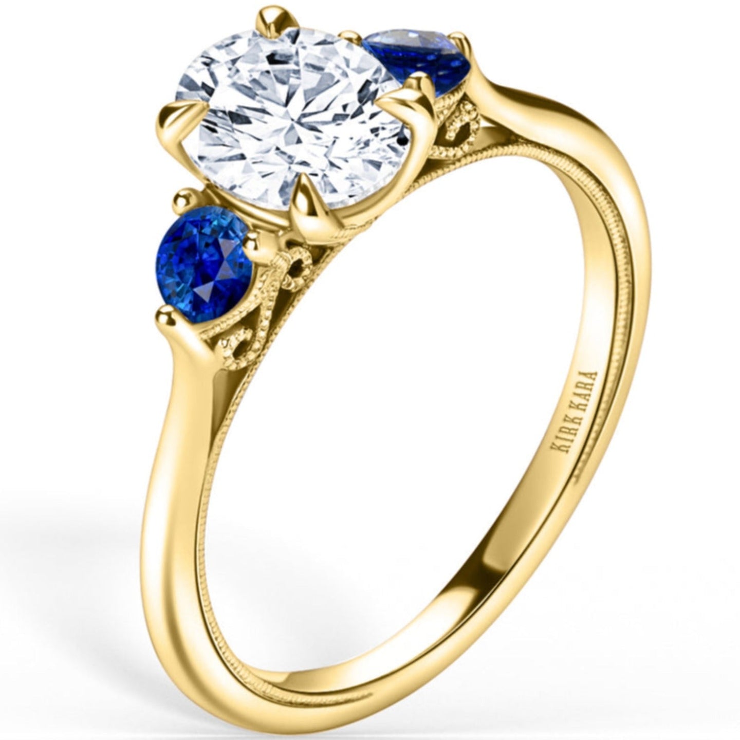 Kirk Kara "Stella" Three Stone Blue Sapphire Engagement Ring