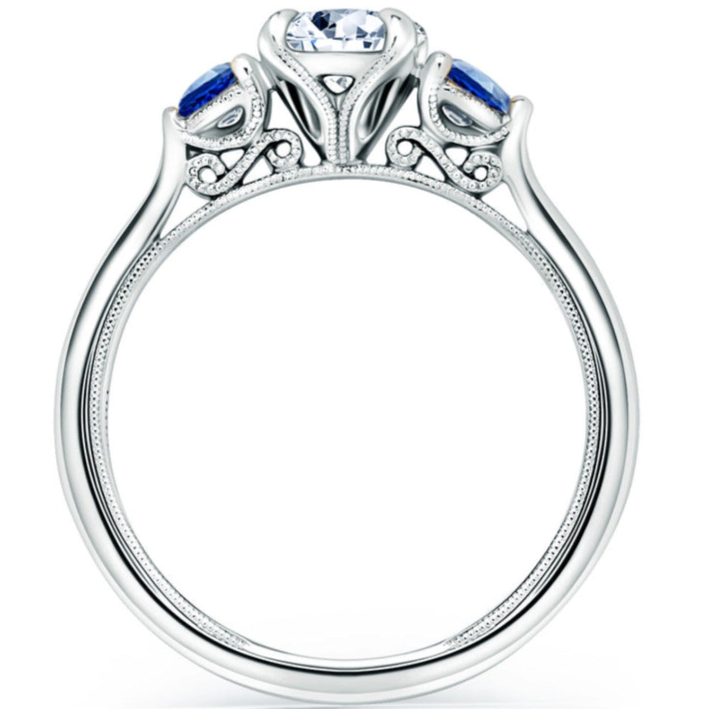 Kirk Kara "Stella" Three Stone Blue Sapphire Engagement Ring