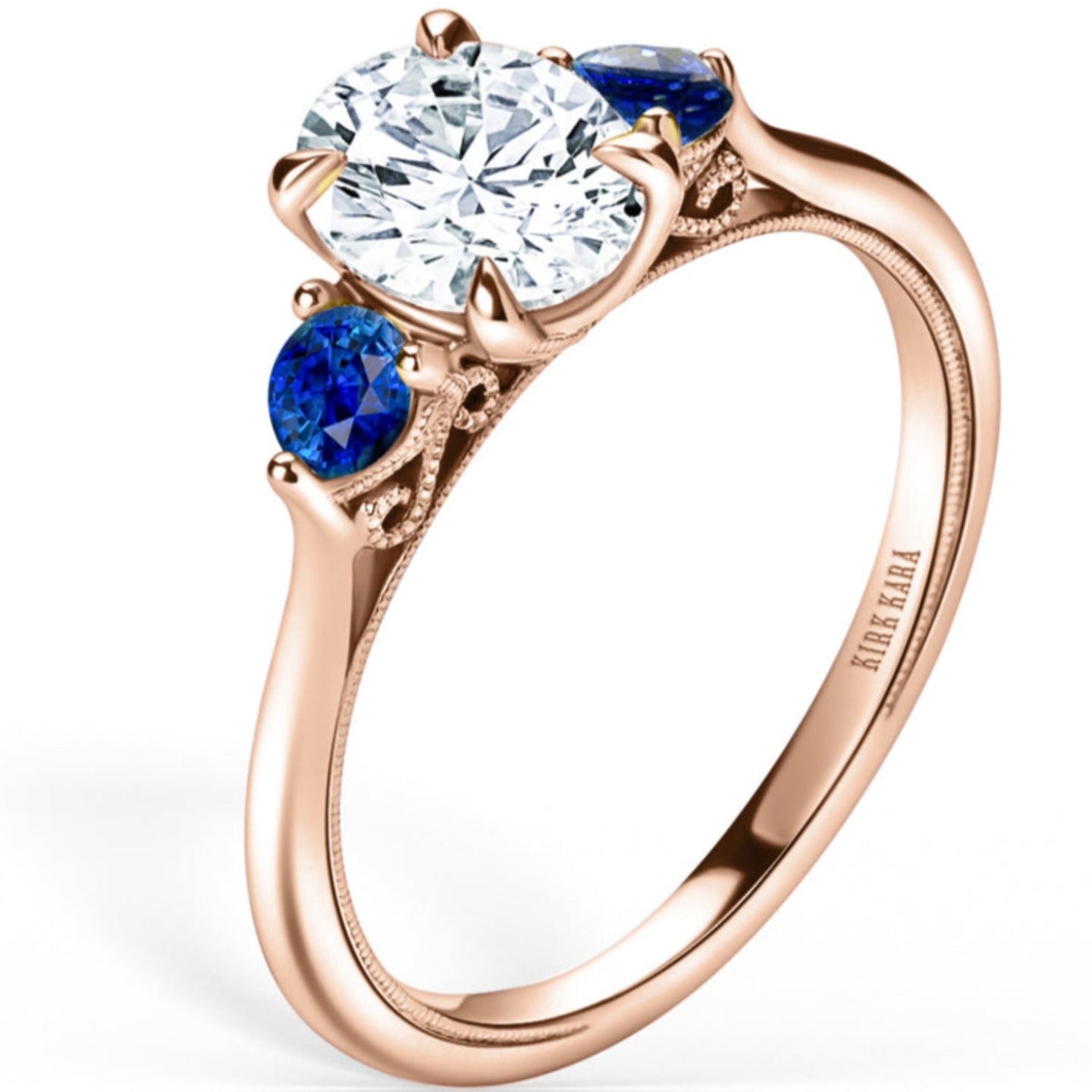 Kirk Kara "Stella" Three Stone Blue Sapphire Engagement Ring