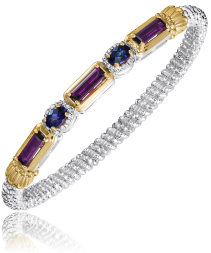 Vahan Sterling Silver & Yellow Gold Colorful Gemstone Amethyst Bangle Bracelet