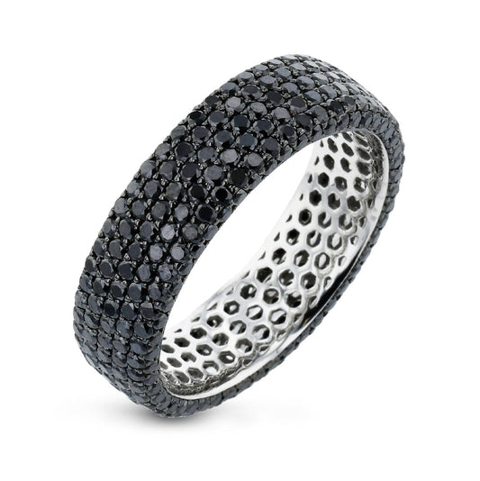 Simon G. LG211 men's 7.5mm pave set black diamond wedding band in 14K white gold