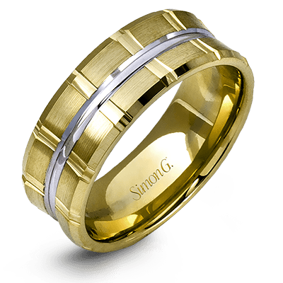 Simon G. Two-Tone Yellow and White Gold 8MM Wedding Band Featuring a Satin and High Polish Finish