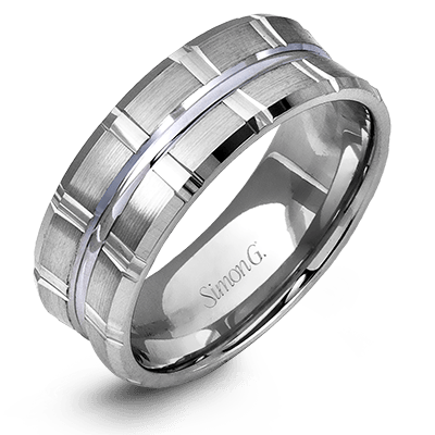 Simon G. White Gold 8MM Satin Finish Concave Square Segment Wedding Band
