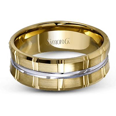 Simon G. Two-Tone Yellow and White Gold 8MM Wedding Band Featuring a Satin and High Polish Finish