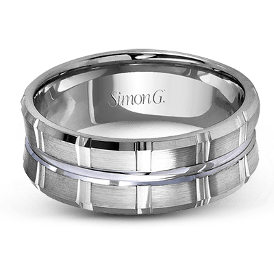 Simon G. White Gold 8MM Satin Finish Concave Square Segment Wedding Band