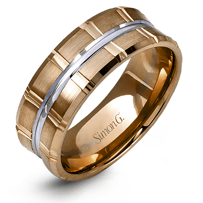 Simon G. Two-Tone Rose & White Gold 8MM Satin Finish Concave Square Segment Wedding Band
