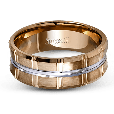 Simon G. Two-Tone Rose & White Gold 8MM Satin Finish Concave Square Segment Wedding Band