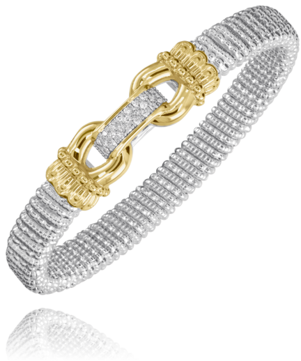 Vahan Sterling Silver & 14K Yellow Gold Pave Diamond Buckle Bar Bangle Bracelet