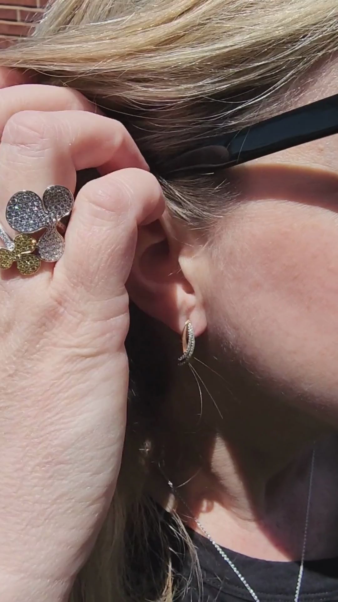 Simon G. Two-Tone Graduating Diamond Wave Earrings on Ear