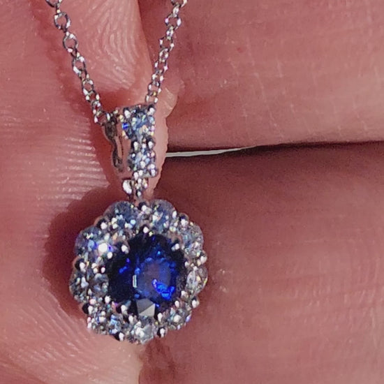 Simon G. Blue Sapphire & Diamond Halo Gemstone Pendant_Video