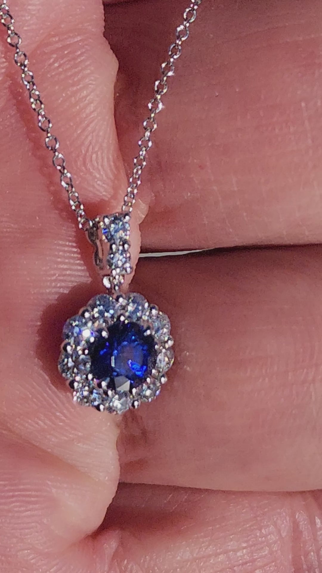 Simon G. Blue Sapphire & Diamond Halo Gemstone Pendant_Video