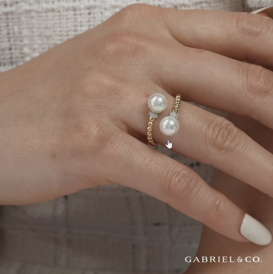 Video of Gabriel & Co. 14K Two-Tone Gold Double Pearl Bujukan Diamond Collar Bypass Ring_Style LR52200M45PL