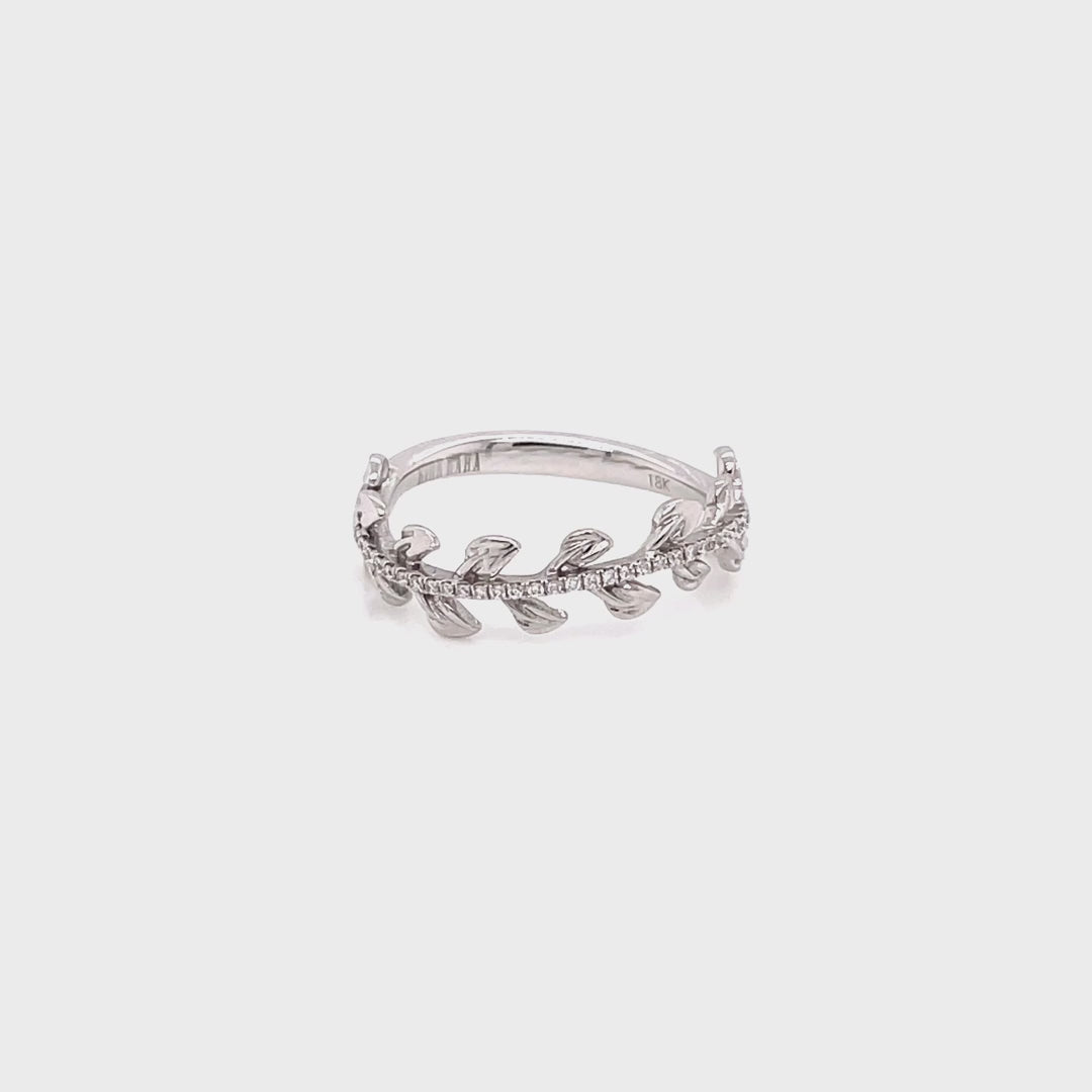 Kirk Kara White Gold "Dahlia" Leaf Motif Diamond Wedding Band Full Shot Video