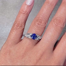 Load and play video in Gallery viewer, Barkev&#39;s Blue Sapphire Petal Diamond Engagement Ring
