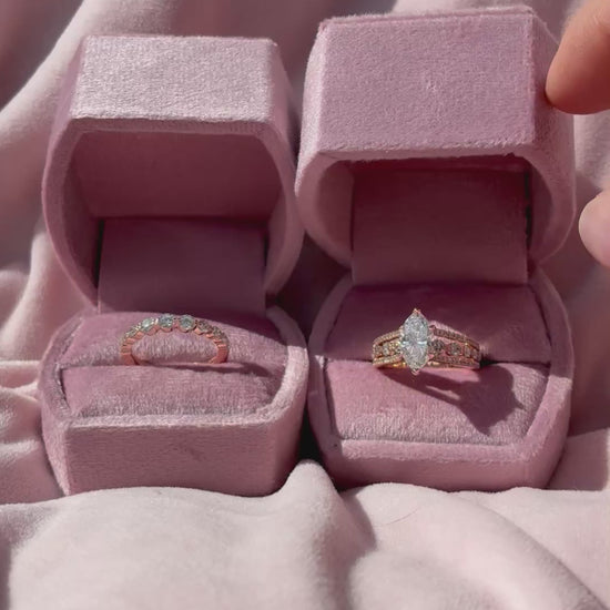 Video of the Ben Garelick Bianca Marquise Three Row Diamond Wedding Ring Set in Boxes