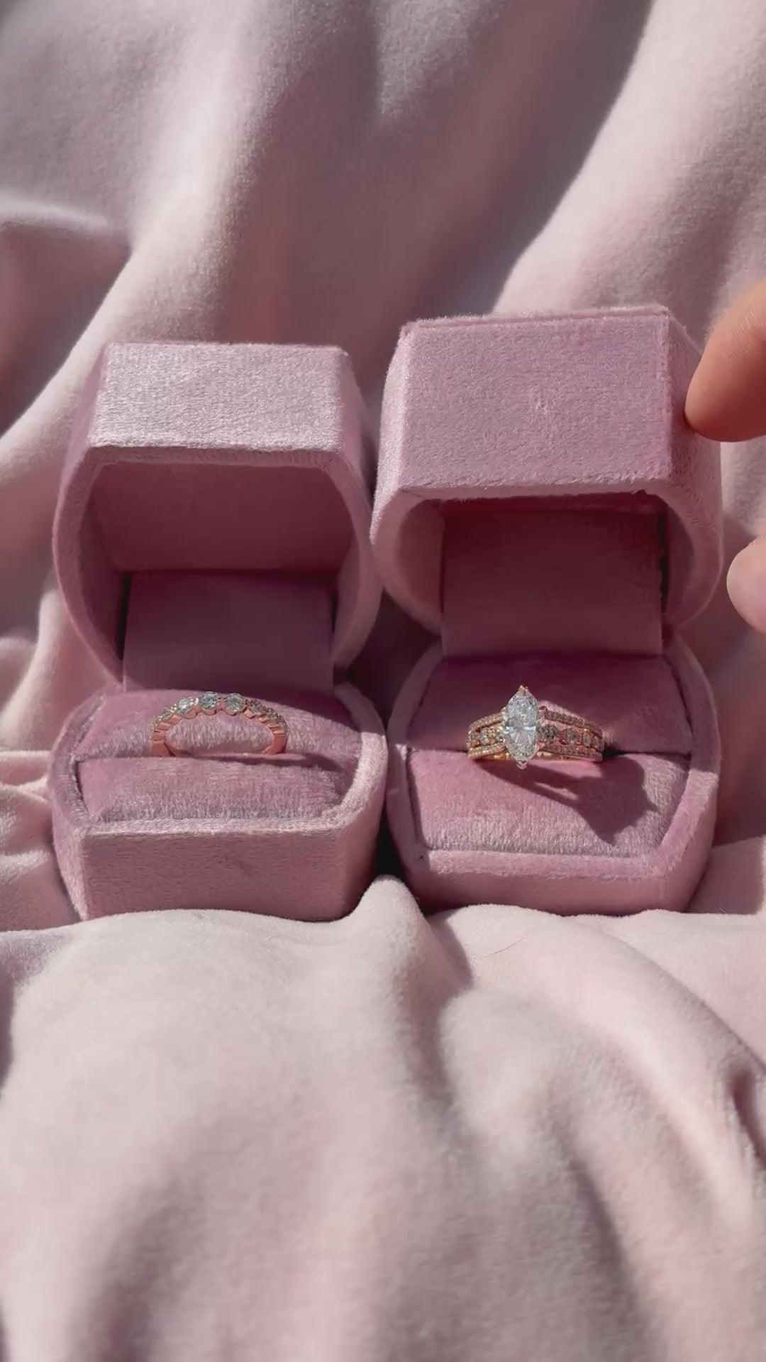 Video of the Ben Garelick Bianca Marquise Three Row Diamond Wedding Ring Set in Boxes